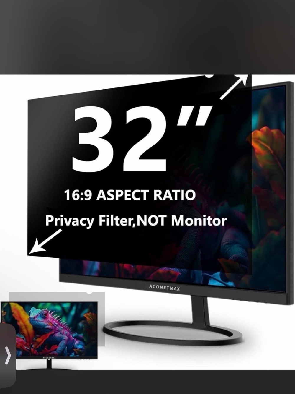 32" Black Privacy Screen Filter for 16:9 Monitors